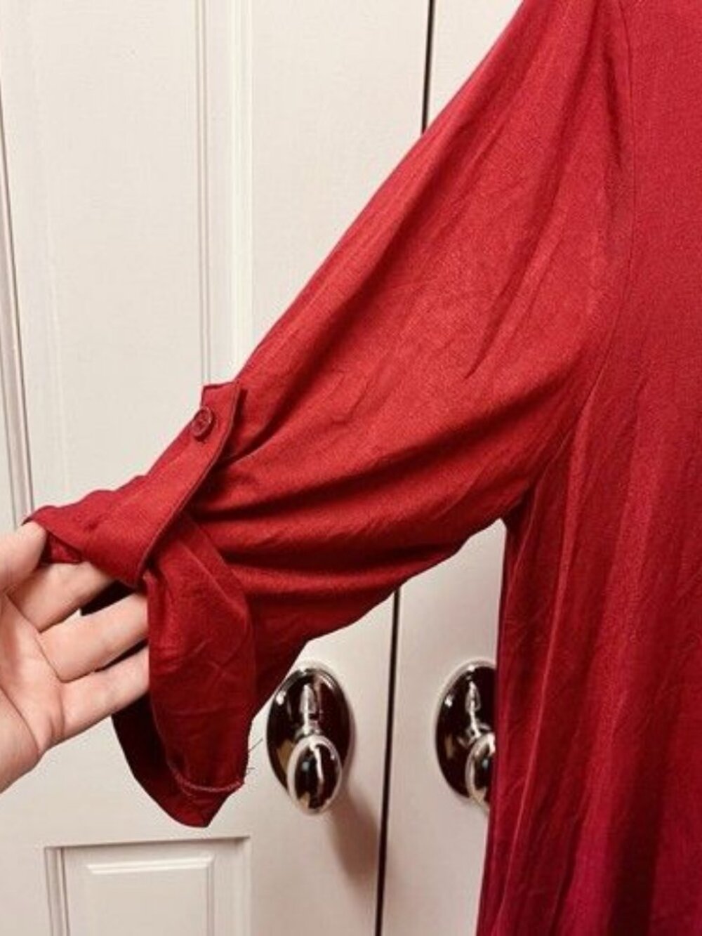 Bloomchic T-Shirt Top 2X (18) Cranberry Red 3/4 Roll Tab Sleeve Zip V-Neck Front - Picture 6 of 10